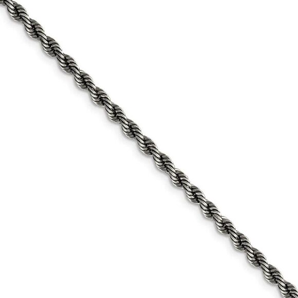 3mm Sterling Silver & Black Plated Solid Rope Chain Necklace, 30 Inch - Picture 1 of 7